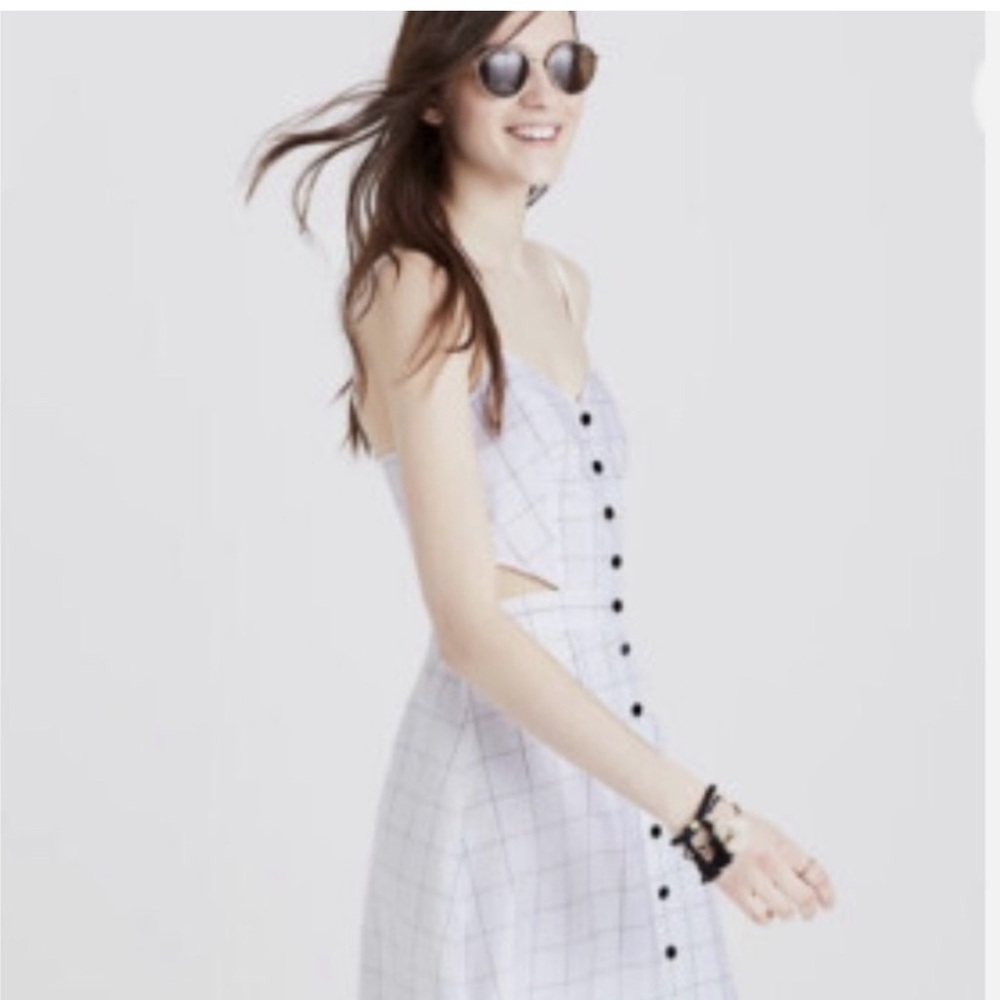 Madewell White Windowpane Button-Front Cutout Sundress Size 0